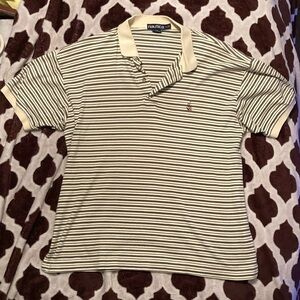 Size L men’s gray and cream striped Nautica polo shirt with 2 buttons